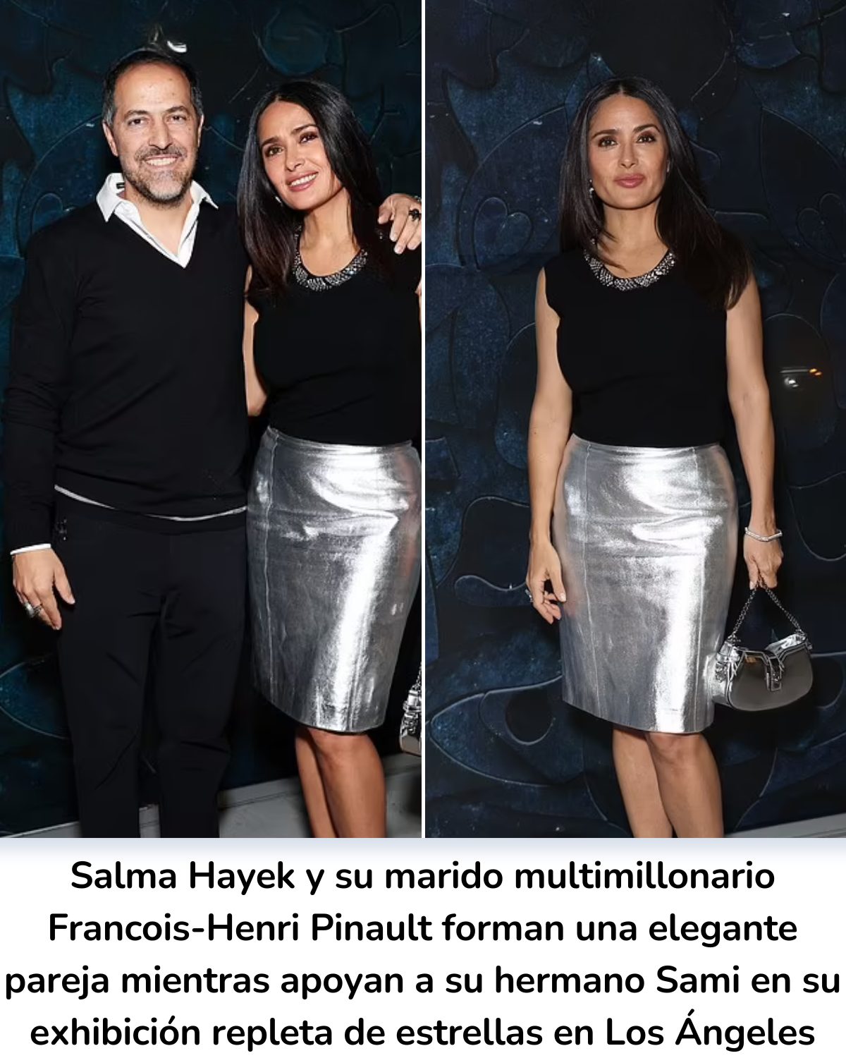 Cover Image for Salma Hayek y su marido multimillonario Francois-Henri Pinault forman una elegante pareja mientras apoyan a su hermano Sami en su exhibición repleta de estrellas en Los Ángeles